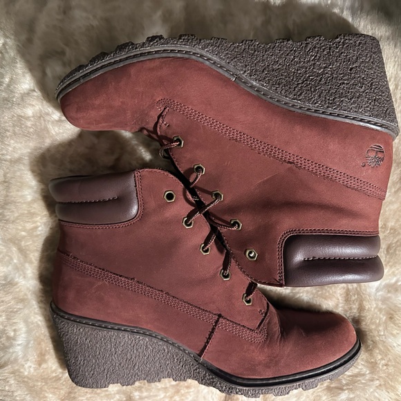 Timberland 6” Amston Wedge Ankle Boots- Dark Port Burgundy Nubuck/Black Q39 - Picture 6 of 10